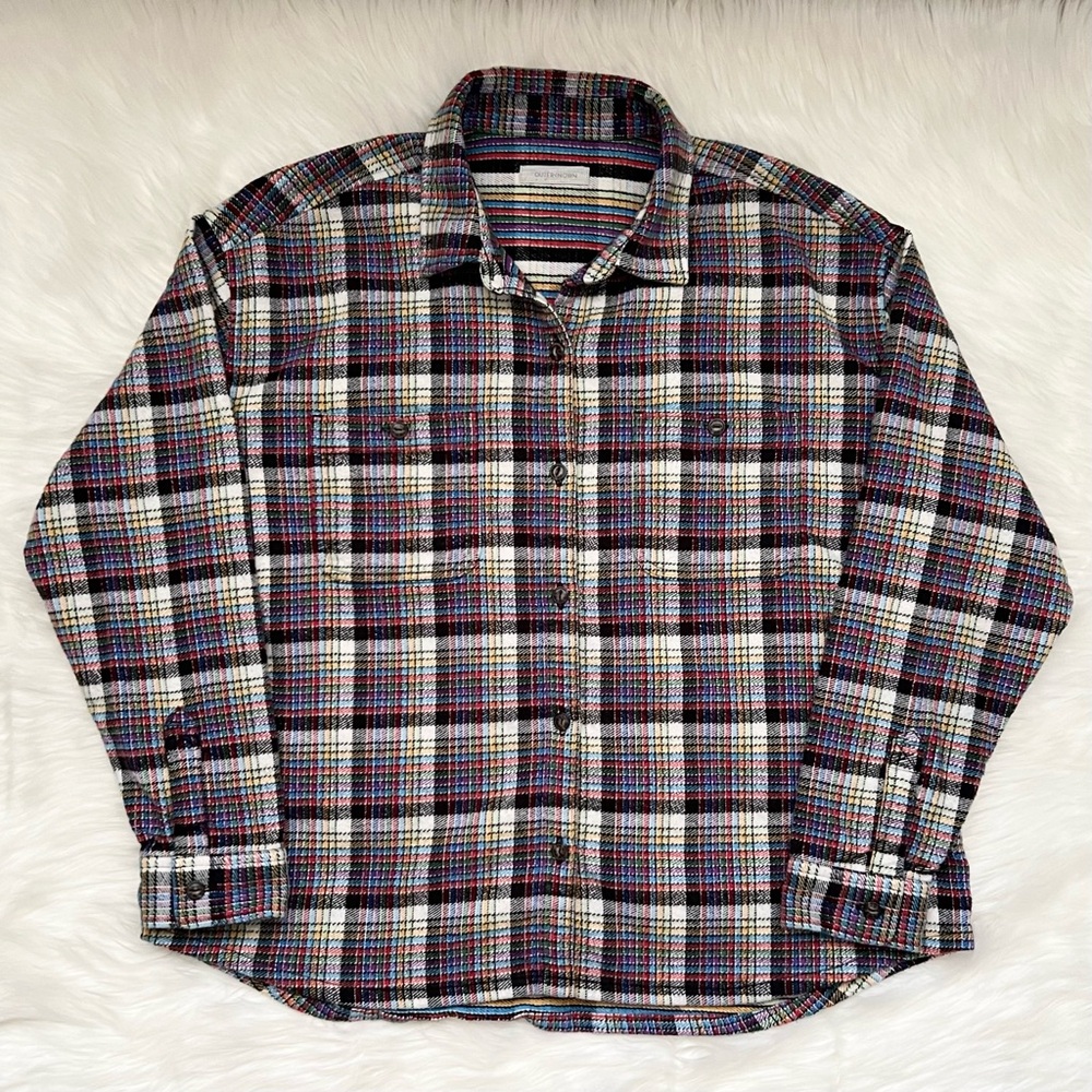 Outerknown Rainbow 100% Organic Cotton Plaid Flannel Long Sleeve Button Up Shirt